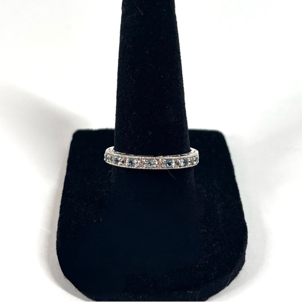 Rhodium-plated sterling silver partial infinity band w  topaz & white sapphires